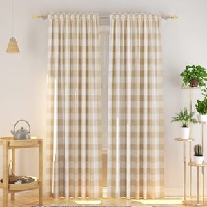 Natus Weaver NWT 2-Panels Buffalo Check Light Filtering Curtain Panels In Beige